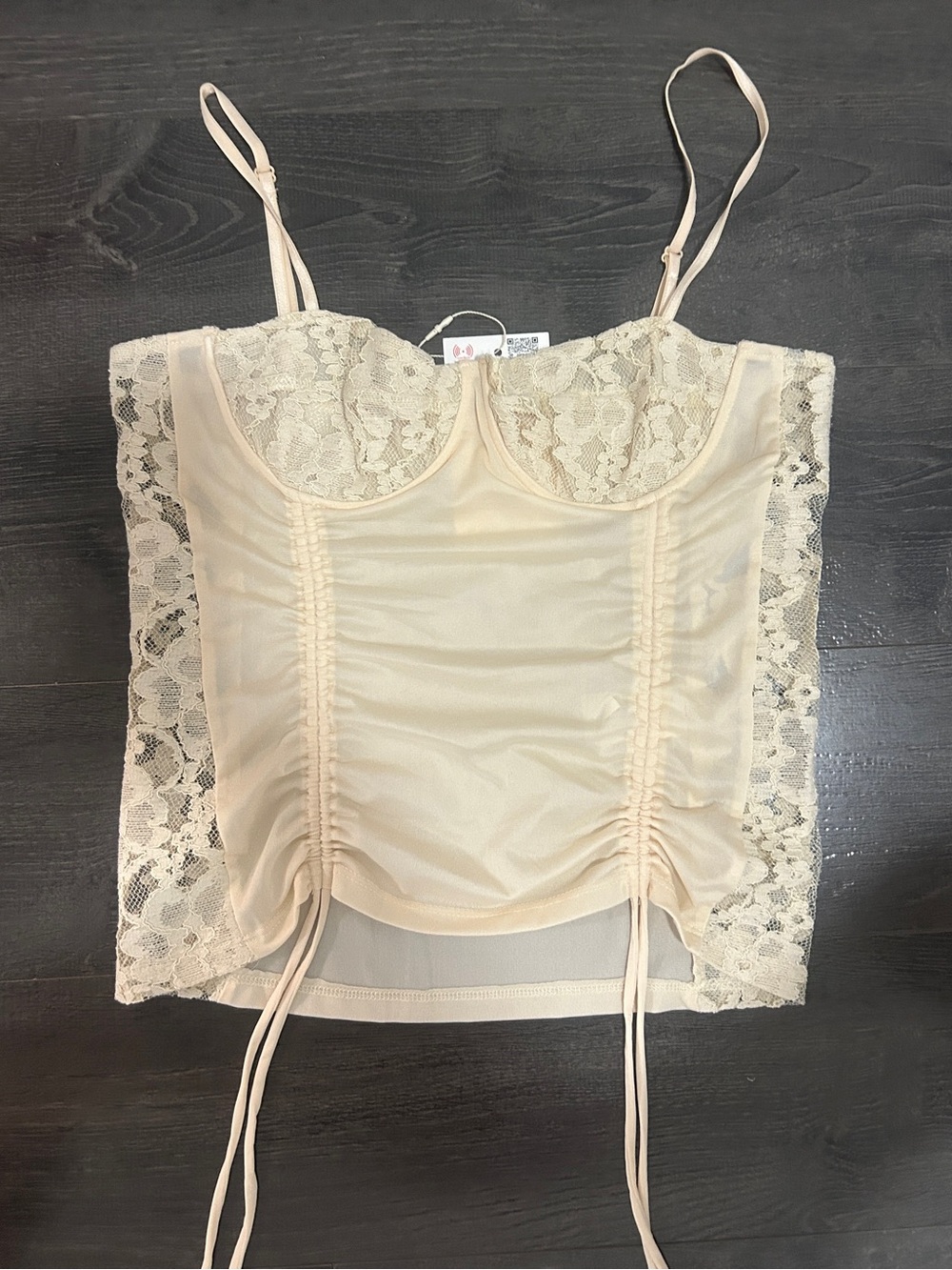 ZARA NWT Cream Ruched Lace Corset Top Mesh Y2K Cottagecore Bustier/ Size M